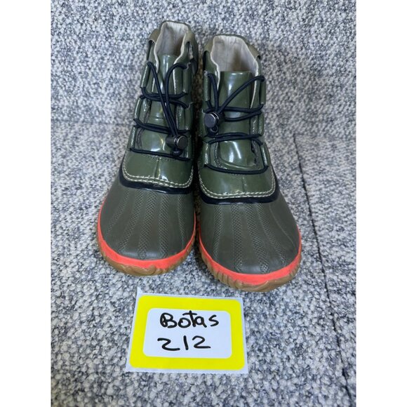 Sorel Waterproof Womens Duck Boots Size 8 Olive Green & Orange Rubber Sole - Picture 10 of 10